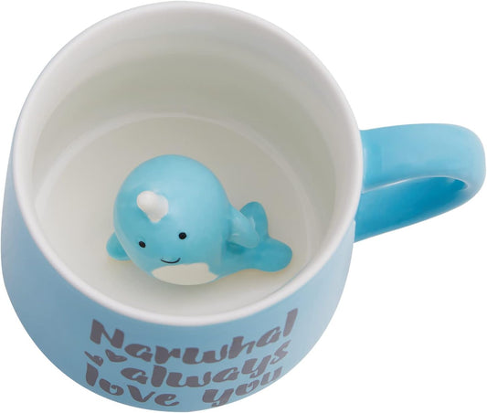 3D Animal Coffee Mug Narwhal Inside,Handmade Figurine Ceramics Cup 12 oz,Christmas&Birthday&Mother's Day Surprise for Friends Family or Kids,Best Office Cup Couple Mug (Narwhal)
