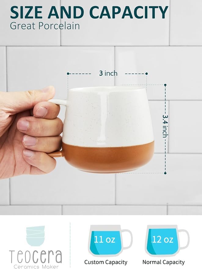 Teocera Ceramic Coffee Mug Set of 4-12 oz Coffee Mugs with Large Handles for Hot or Cold Drinks Like Latte, Cocoa, Tea or Juice - Smooth Ceramic, Dishwasher Safe, Beige