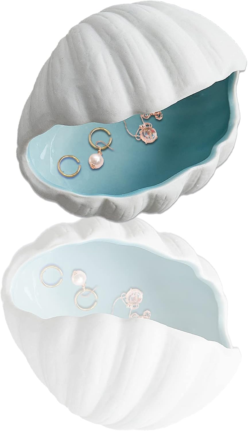 Shell Ceramic Jewelry Dish Keys Bowl Jewelry Holder Earring Dish Trinket Tray Jewelry Plate Small Key Bowl for Entryway Table Candy Storage Holder Home Birthday Party Decor (F STYLE)