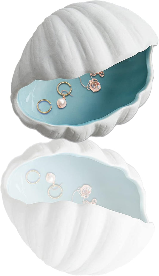 Shell Ceramic Jewelry Dish Keys Bowl Jewelry Holder Earring Dish Trinket Tray Jewelry Plate Small Key Bowl for Entryway Table Candy Storage Holder Home Birthday Party Decor (F STYLE)