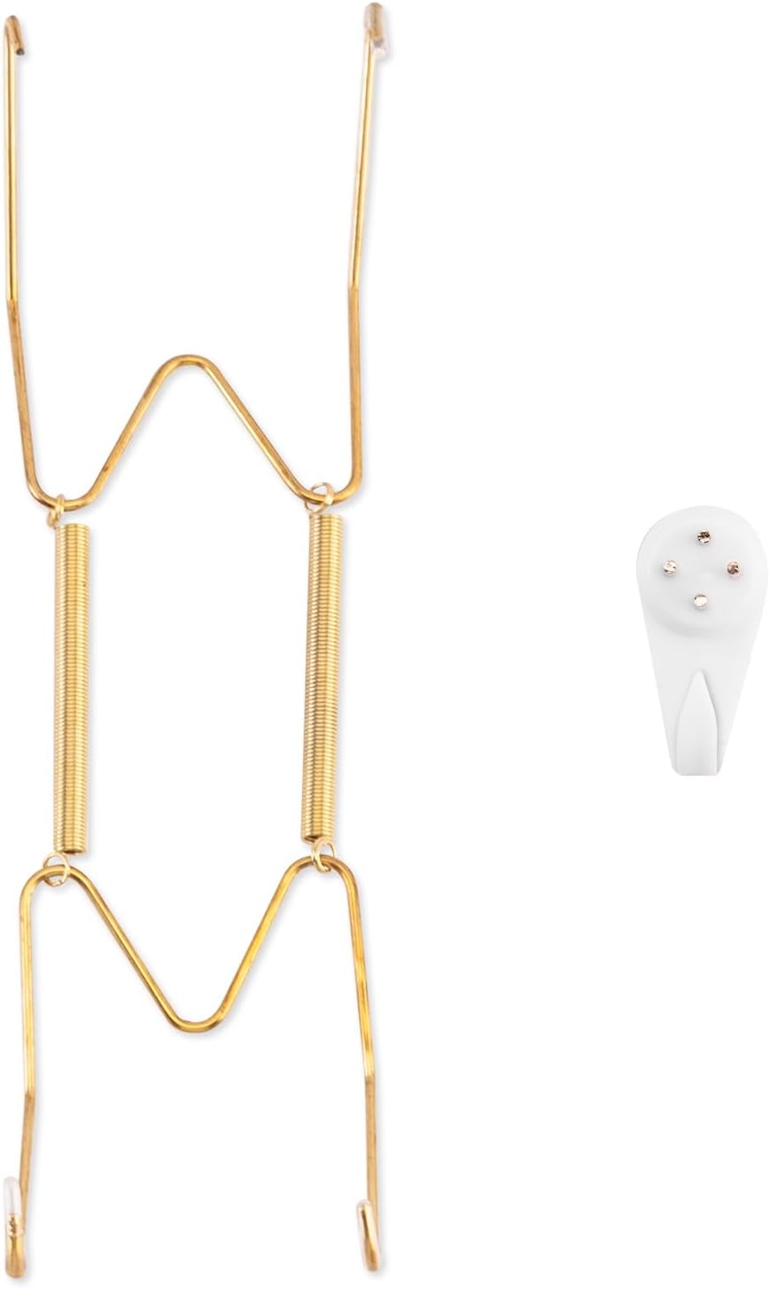 Plate Hangers for The Wall, Suitable for 8-10 inch Decorative Plate, Stainless Steel Wire Plate Holder with Wall Hooks and Rubber tip Protectors, Plate Hangers for Displaying Plates, Platter, Gold