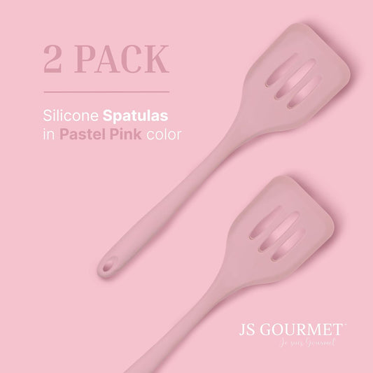 Silicone Slotted Turner Set – 2-Piece Set of Turner Spatulas for Eggs and Pancakes – Kitchen Tools & Accessories with Comfortable Handles, Heat-Resistant Utensils for Cooking and Baking – Pastel Pink