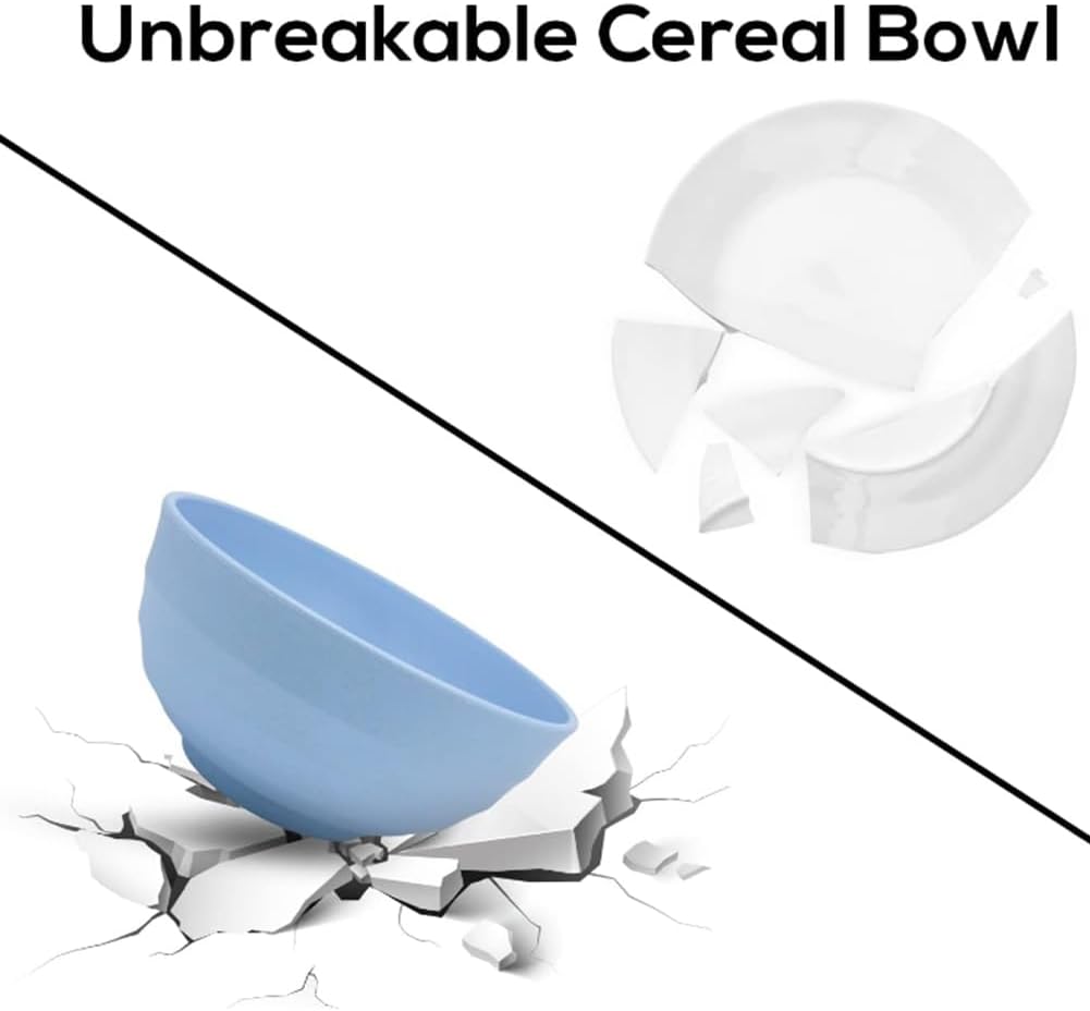 Lchkrep Unbreakable Cereal Bowls 24 oz, Reusable Wheat Straw Bowl Pack of 4 - Dishwasher and Microwave Safe, BPA-Free for Snacks, Dining, Camping, RV, Dorm