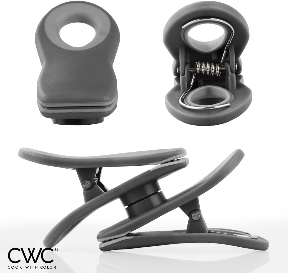 COOK WITH COLOR Bag Clips with Magnet- Food Clips, Chip Clips, Bag Clips for Food Storage with Airtight Seal Grip for Bread Bags, Snack Bags and Food Bags (Gray, Pack of 10)