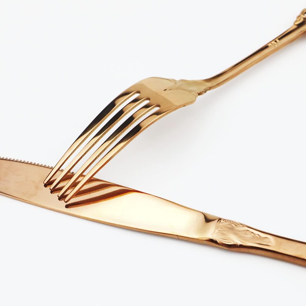 JASHII 4-Piece Silverware Set, Stainless Steel Flatware Cutlery Eating Utensils Service for 1, Unique Elegant Pattern, Mirror Polished, Dishwasher Safe (Rose gold)