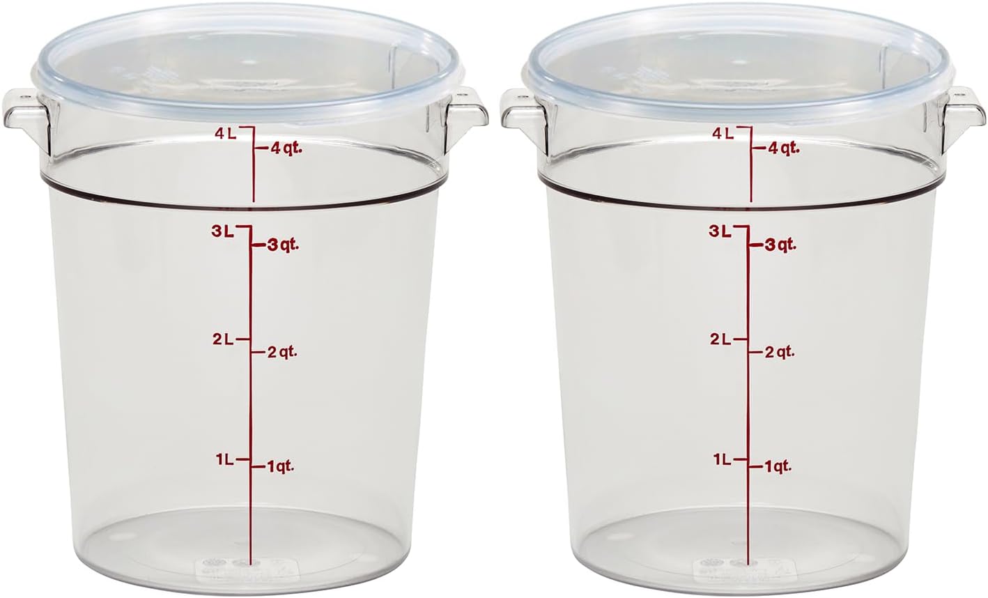 Cambro Food Storage Container with Lid (2 Pack) - Round Series - 4 QT (Quart) - Commercial Grade for Food Prep (Clear)