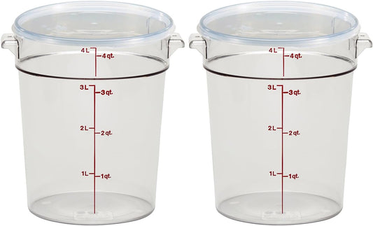 Cambro Food Storage Container with Lid (2 Pack) - Round Series - 4 QT (Quart) - Commercial Grade for Food Prep (Clear)