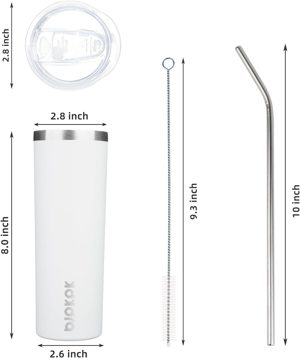 BJPKPK 20 oz Skinny Tumbler with Lid 2 Pack Slim Insulated Travel Coffee Cup Stainless Steel Thermal Mug,Black,White