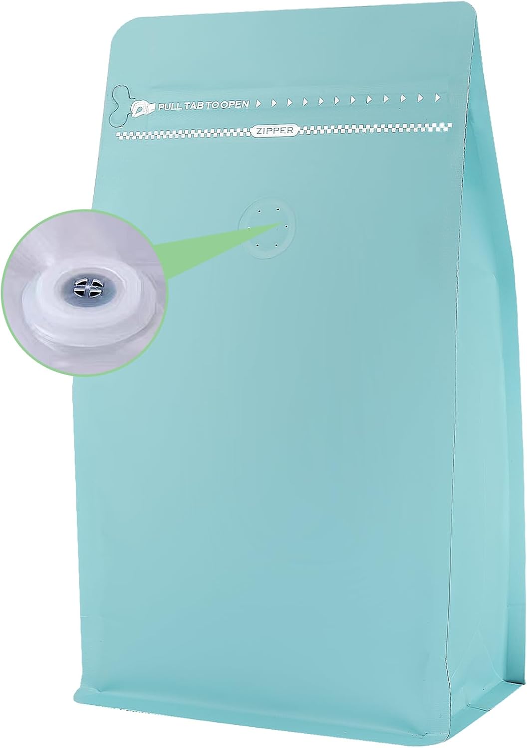 REMTAP Coffee Bags with Valve(100pcs,12oz) Tiffany Blue High Barrier Aluminumed Foil Flat Bottom Standing Coffee Beans Storage Bags,Reusable Heat Sealable Side Zipper Pouches for Home or Store