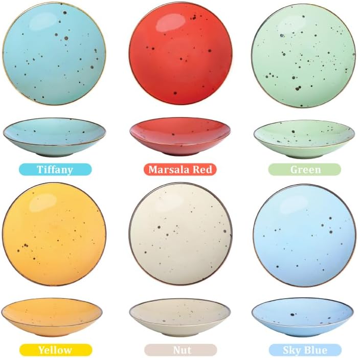 Esfour Ceramic 7.84 Inch Serving Bowls - Set of 6 | 20 Oz Large Pasta Salad Bowls, Microwave/Oven Safe, Wide Shallow Porcelain Bowls for Party, Dinner, Entertaining, Stackable - Vivid Assorted Colors
