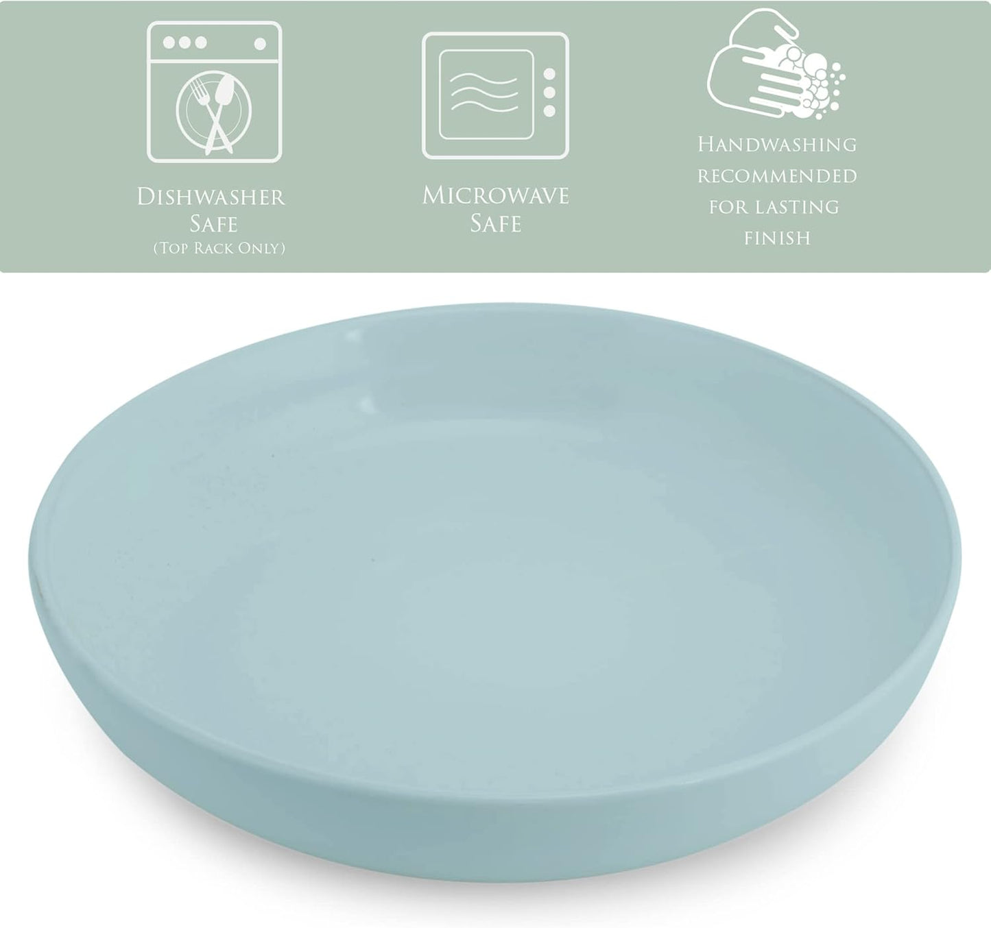 Elanze Designs Bistro Glossy Ceramic 8.5 inch Shallow Pasta Dinner Bowls Set of 4 - Perfect for Everyday uses from Italian Style Pasta to Caesar Salad, and Ramen to Pho, Ice Blue