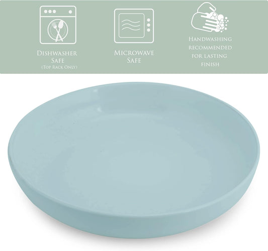 Elanze Designs Bistro Glossy Ceramic 8.5 inch Shallow Pasta Dinner Bowls Set of 4 - Perfect for Everyday uses from Italian Style Pasta to Caesar Salad, and Ramen to Pho, Ice Blue