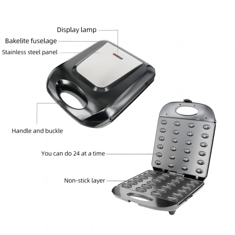 Walnut Cookie Maker 24 Holes Mold Maker Electric Walnut Cake Maker Mini Nut Waffle Bread Machine Sandwich Iron,Toaster Baking Breakfast Pan