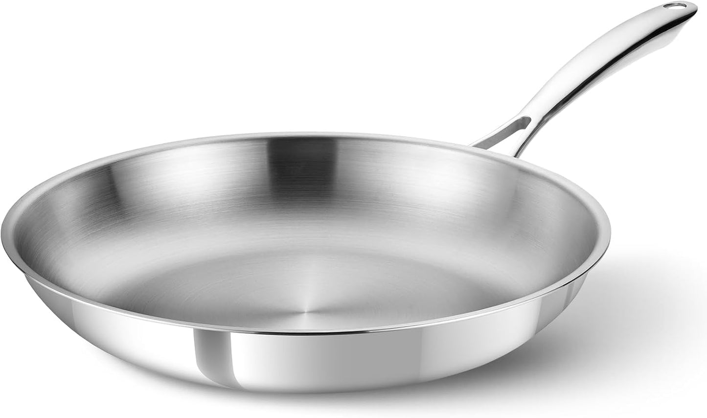 KOCH SYSTEME CS Stainless Steel Pan 12 Inch, Induction Cooking Steel Pan, Tri-Ply Stainless Steel Frying Pan with Heat-resistant Handle, Non-Toxic 12 Inch Skillet, Dishwasher & Oven Safe