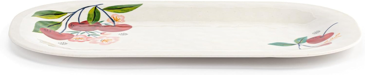 DEMDACO Rectangular Serving Tray Party Platter for Snacks and Appetizers Large 9 x 16 Inch Melamine Cherry Blossom