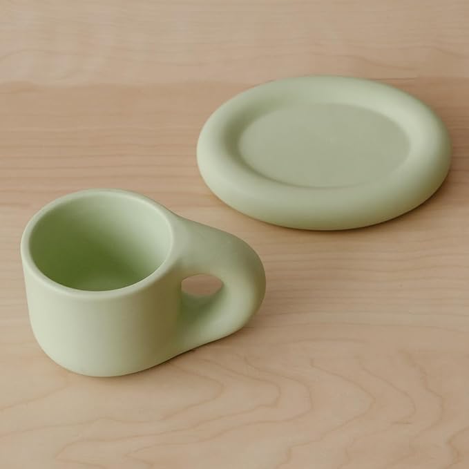 WENSHUO Chubby Funny Coffee Mug, Novelty Cute Cup and Saucer, Matte Crème, 9 oz (Mint Green)