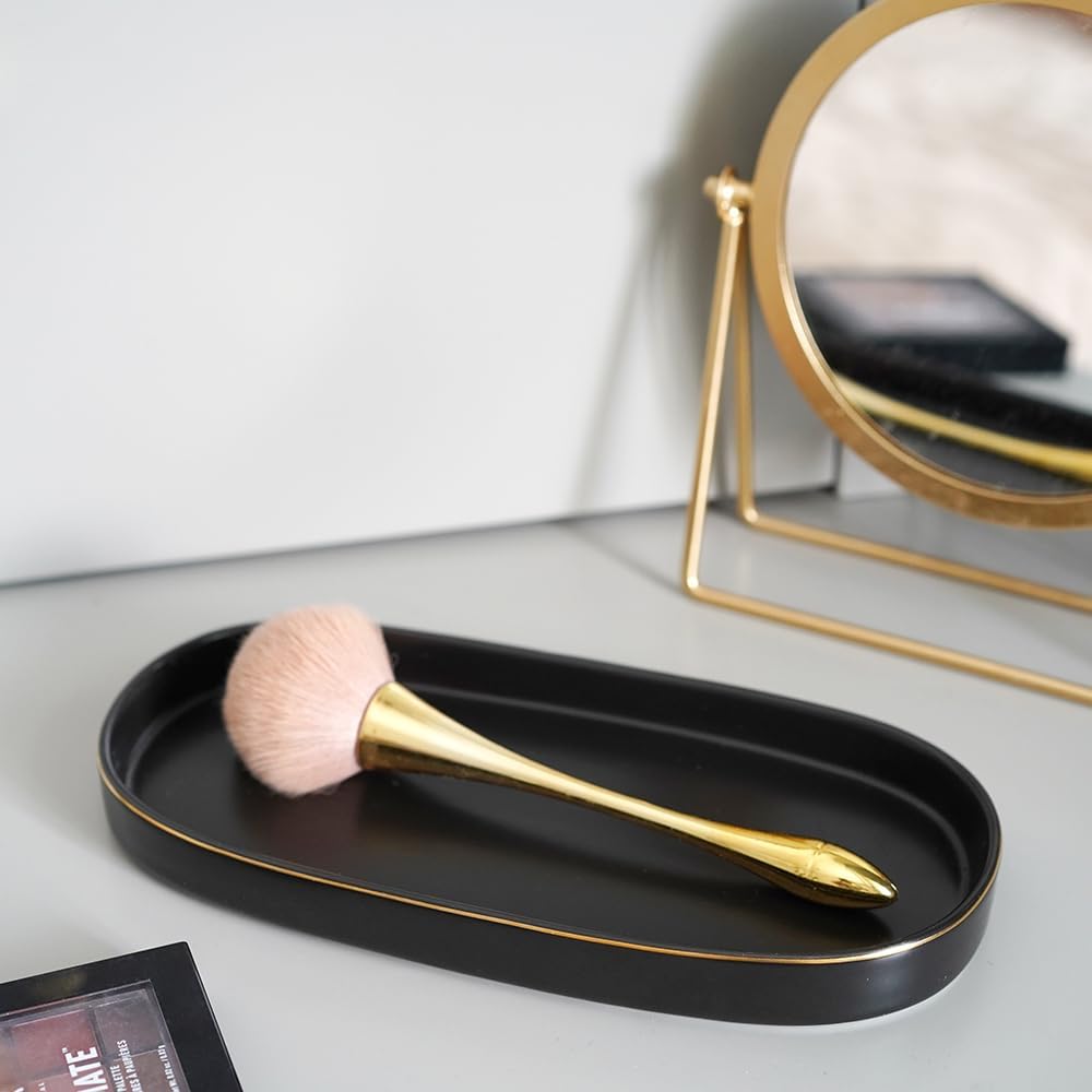 10x5 Bathroom Vanity Tray, Oval Ceramic Decorative Perfume Candle Tray for Bathroom/Kitchen Counter, Black