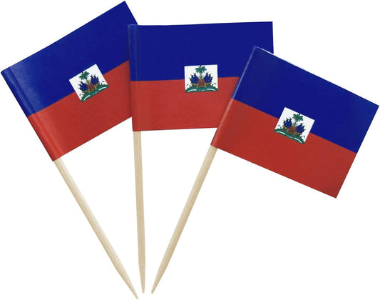 100 Pcs Haiti Flag Haitian Toothpick Flags, Small Mini Stick Cupcake Toppers Cocktail Picks