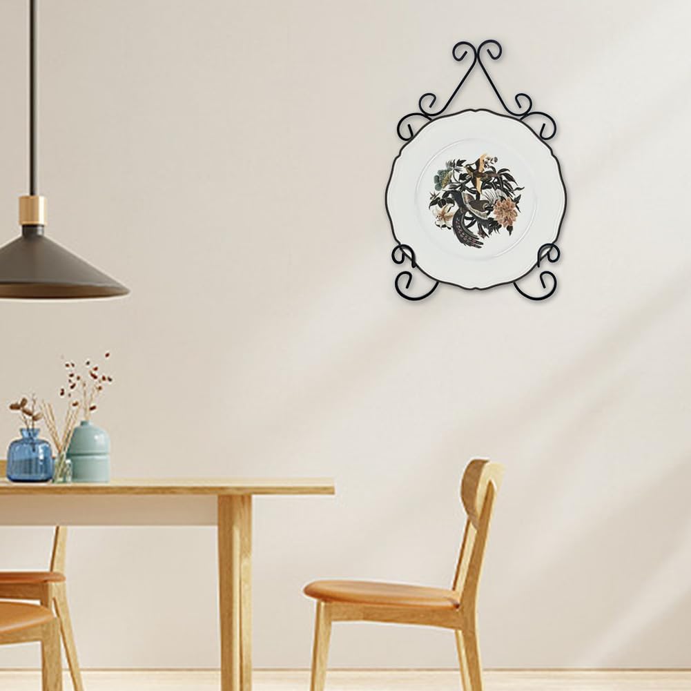 YY YEARCHY Plate Stand Holder for Wall Hanging Display Rack Art Hanger Metal Easel Photo Holder Books Bowls Platters (Black, 6 inches/9.84" x 6.3" x1.2")