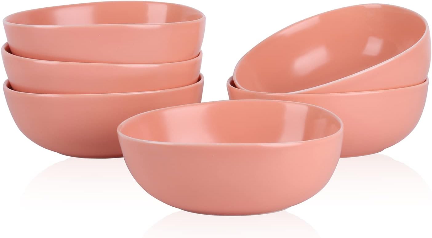 Stone Lain Delilah 6-inch Bowl 6-Piece Dish Set, Porcelain, Peach