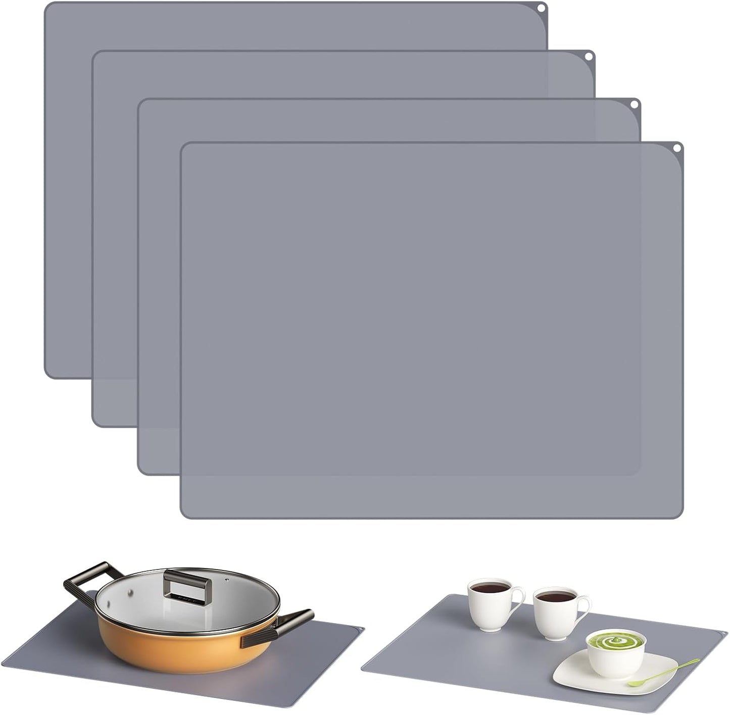 Silicone Placemats for Toddlers Baby,Food-Grade,Non-Slip,Dining,Heat Resistant Silicone Mat,Small Baking Mat,Kitchen Counter Mat,Dishwasher Safe (15.7x11.8inch-4pack, Grey)