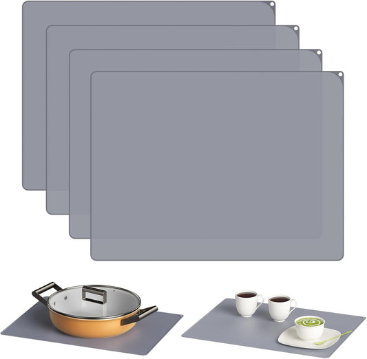 Silicone Placemats for Toddlers Baby,Food-Grade,Non-Slip,Dining,Heat Resistant Silicone Mat,Small Baking Mat,Kitchen Counter Mat,Dishwasher Safe (15.7x11.8inch-4pack, Grey)