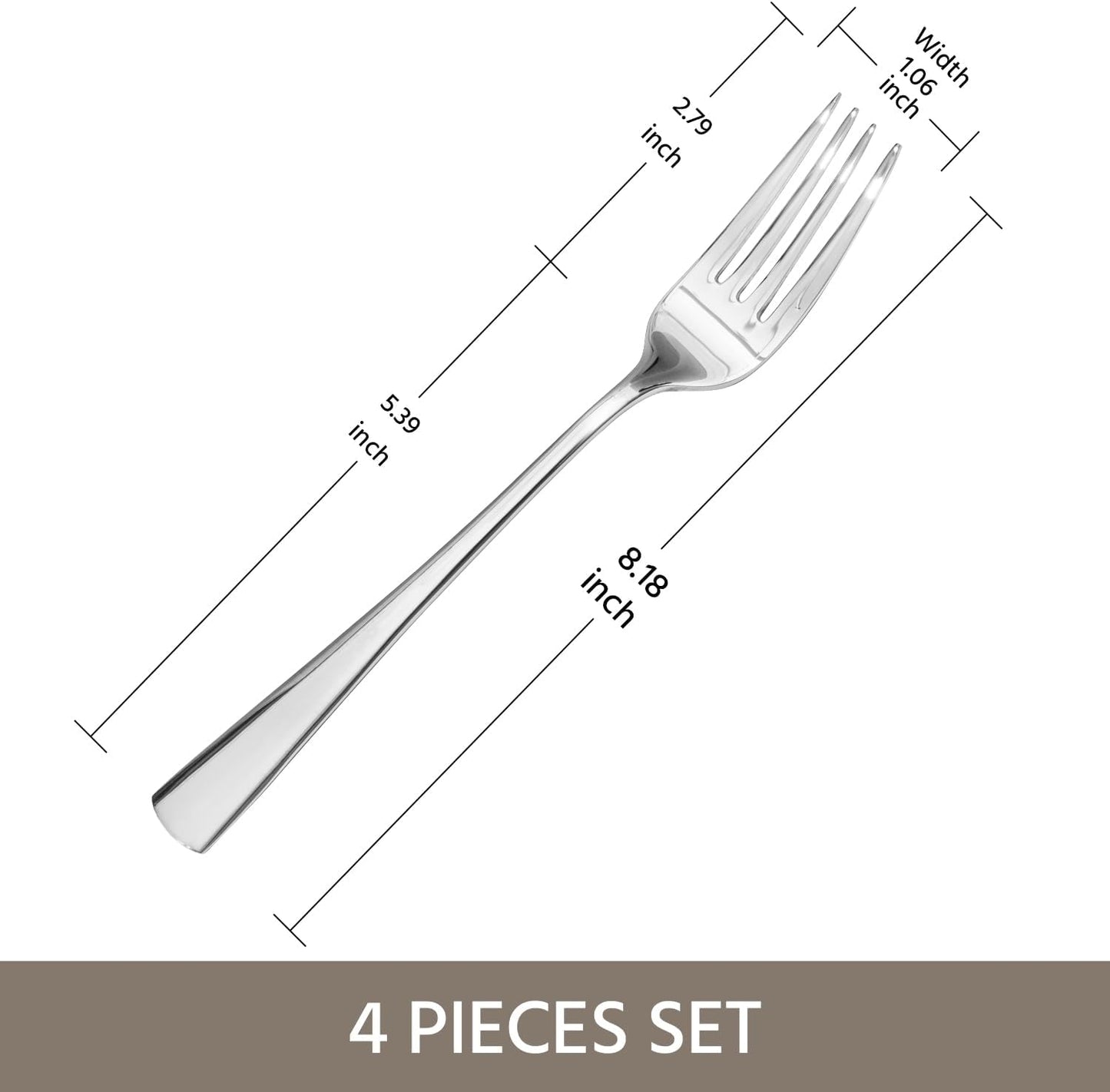 KINGSTONE 4 Piece Dinner Forks Set, 18/10 Stainless Steel Forks, Silver Food Grade Fork Set of 4, Metal Forks for Home, Kitchen, Weddings, Parties or Restaurant, Dishwasher Safe-8.18inches