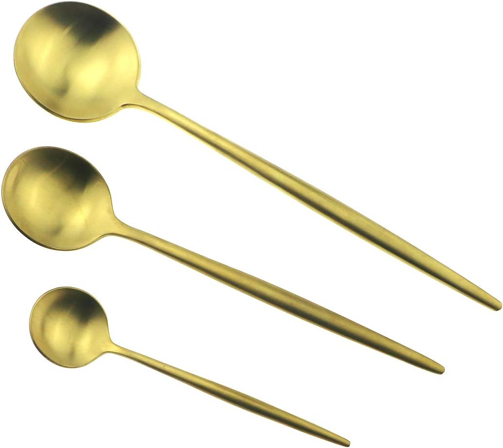 Gugrida Luxury Silverware Royal Cutlery Set - 24 Piece Flatware Set - Service For 4 18/10 Stainless Steel - Matte Gold Finish w/Drinking Straw