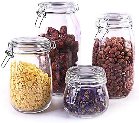 2 Pcs 10 Oz/300ml PET Plastic Storage Jars with Airtight Hinged Lids,Durable Clear Wide Mouth canning Jars for Food Storage Oats Canning Cereal Pasta Sugar Coffee Nuts Spices