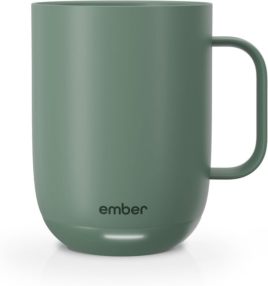 Ember Temperature Control 14oz Smart Mug 2, App-Controlled and Rechargeable Heated Coffee Cup Warmer with Intelligent LED Display, Sage Green.