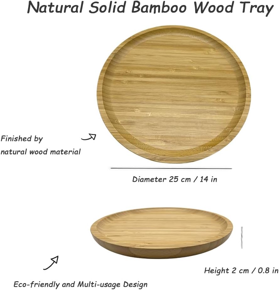 Wood Vanity Tray, Bathroom Counter Solid Walnut Organizer, Toilet Tank Top Wooden Serving Plate for Dinner Tea Coffee (Natural Bamboo Color, 9.8 x 9.8 inch)