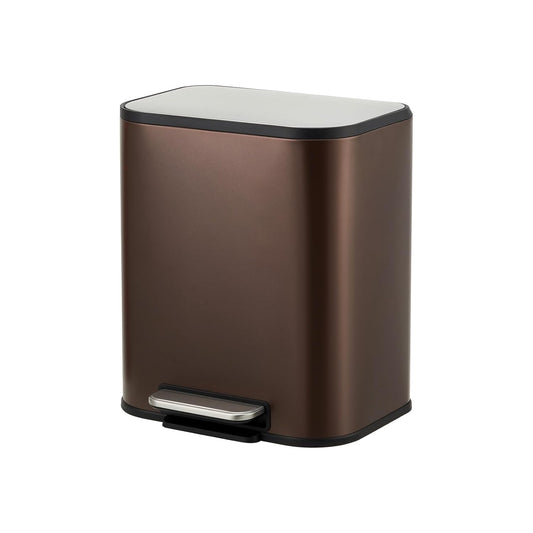 Trash Can for Kitchen, 5.3 Gallon Stainless Steel Garbage Can with Soft-Close Lid, Rectangular Trash Can with Step-On Pedal and Inner Bucket for Home Office Bathroom Living Room, Brown