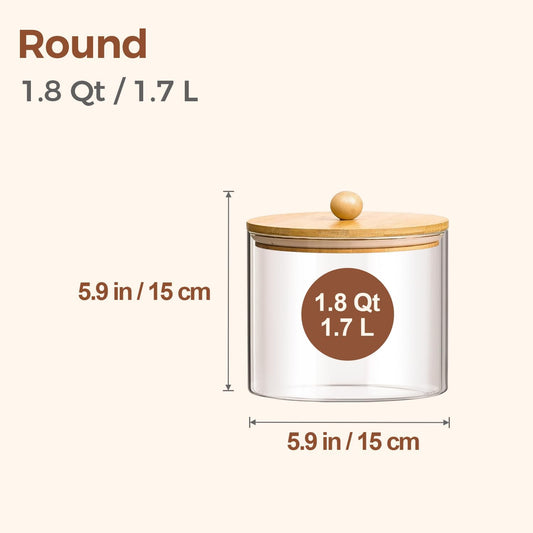 ComSaf Half Gallon Cookie Jar, Large Glass Jar with Lid Set of 2, 1.8 Qt Glass Food Storage Containers, Flour Sugar Storage Containers for Candy Cereal Nuts Beans, Canisters Sets for The Kitchen