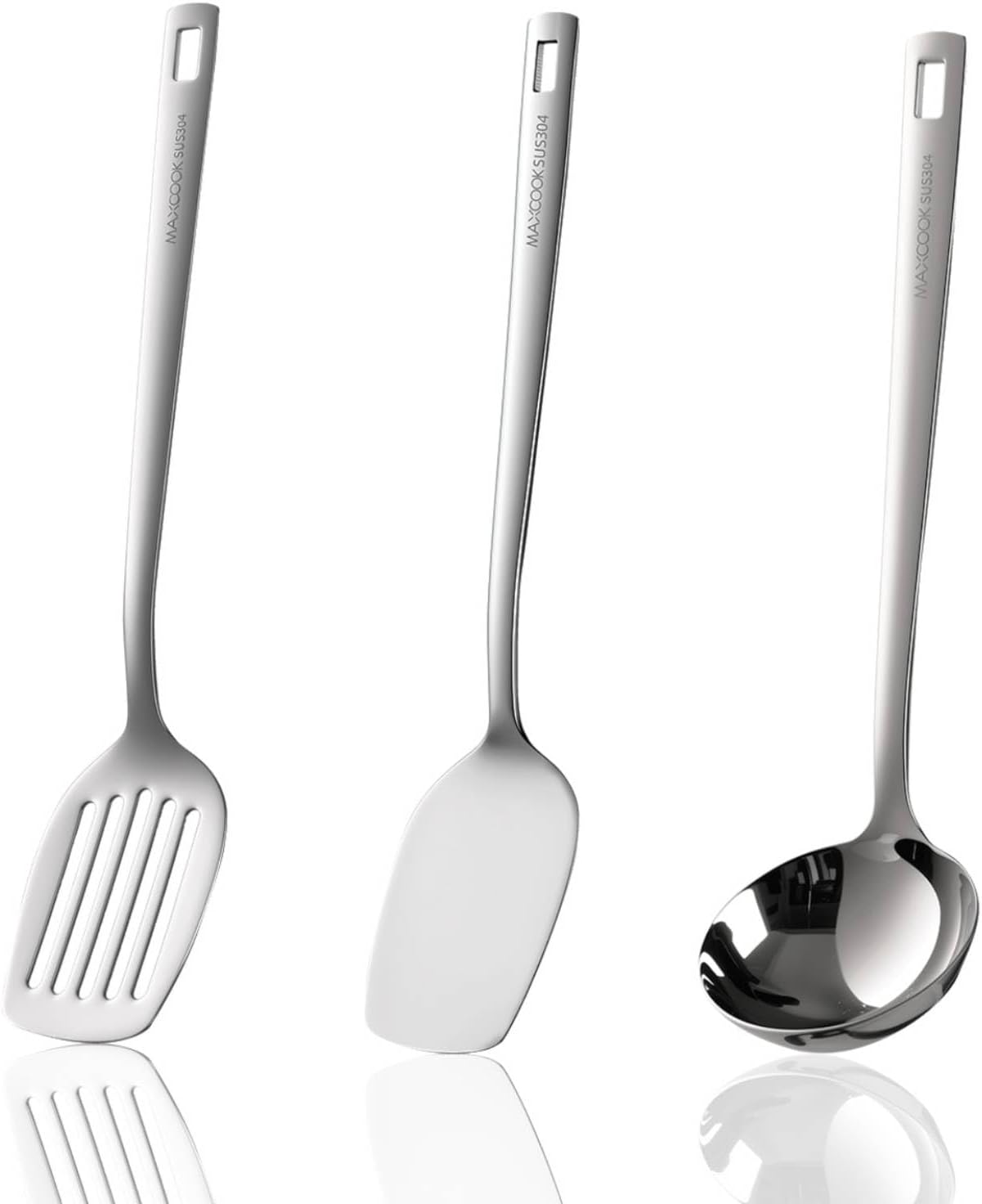 Wok Spatula Set, 18/8 Stainless Steel Kitchen Cooking Utensils Spoon set, 3 Pieces Spatula Set for Kitchen Cooking