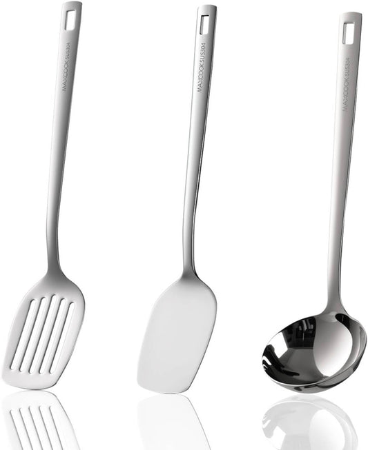 Wok Spatula Set, 18/8 Stainless Steel Kitchen Cooking Utensils Spoon set, 3 Pieces Spatula Set for Kitchen Cooking