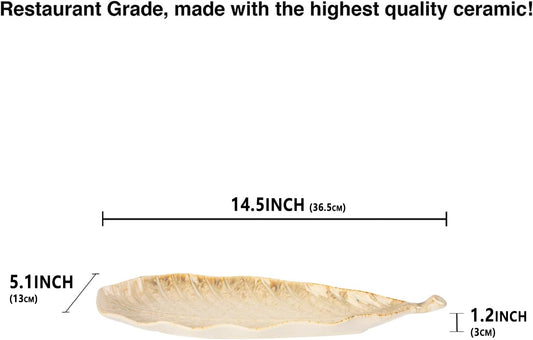 Serving Platter Olives Plate Set of 2, Large Serving Tray for Entertaining, Porcelain Trays and Platters, Salad Appetizer Tray,Dishwasher & Microwave Safe,Gradient beige 14.5 Inch