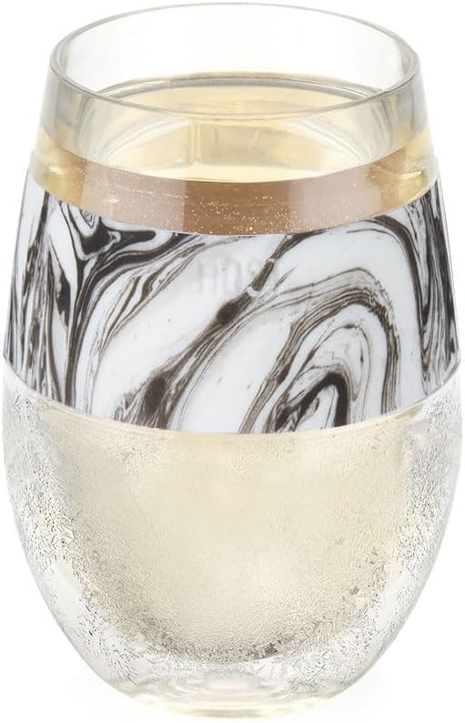 HOST Wine Freeze Cooling Cup, Plastic Double Wall Insulated Freezable Drink Chilling Tumbler with Freezing Gel Wine Glasses for Red and White Wine, Set of 1, 8.5 oz, Black Swirl