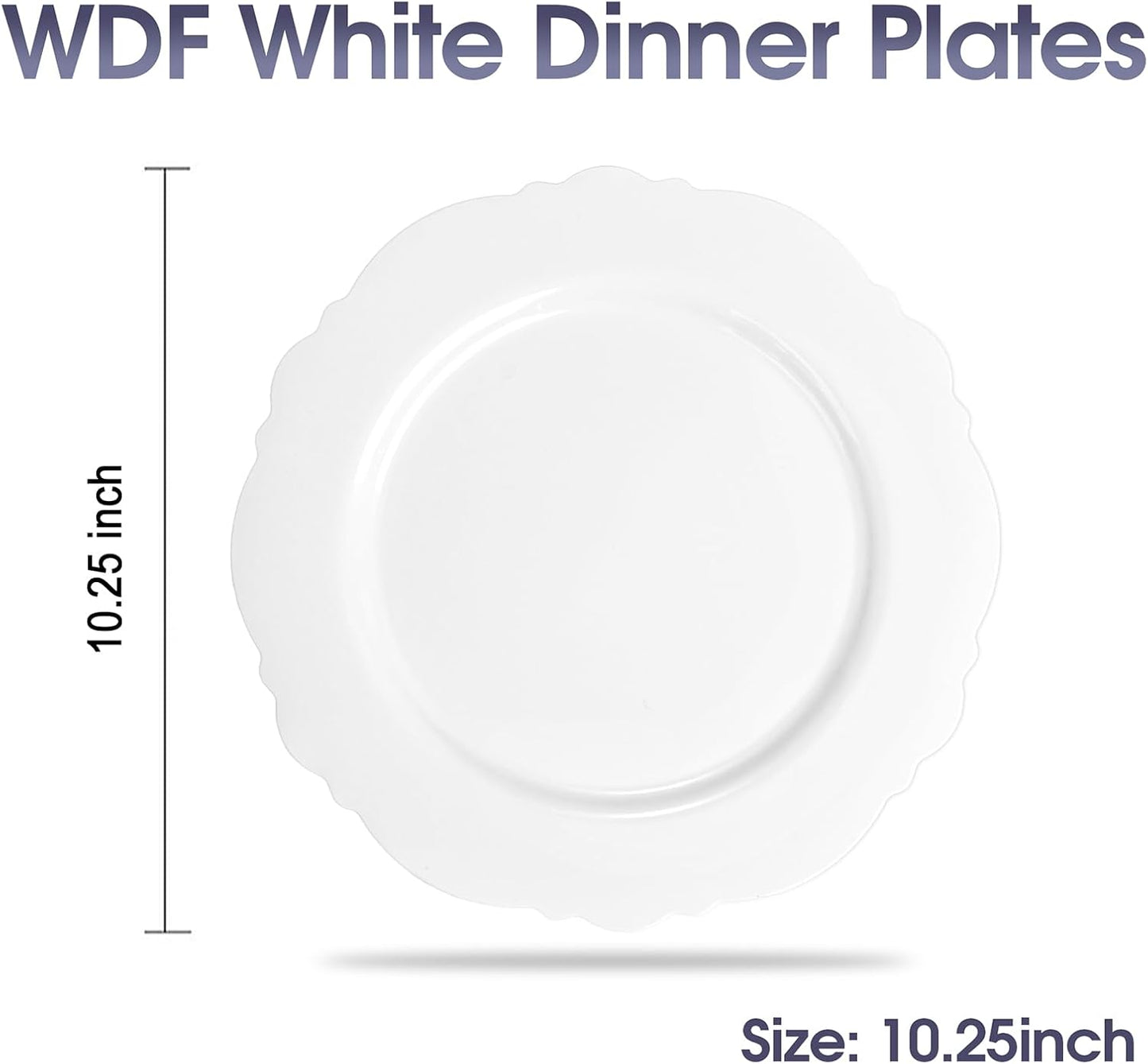 WDF 60pcs White Plastic Plates -10.25inch Baroque White Disposable Dinner Plates for Upscale Parties/Wedding