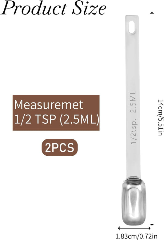 2PCS 1/2 Teaspoon Stainless Steel Single Measuring Spoon 2.5 ml Teaspoon Rectangular Individual Measuring Spoons (1/2Tsp | 2.5 ML | 2.5 cc | 1/2 Tablespoon)