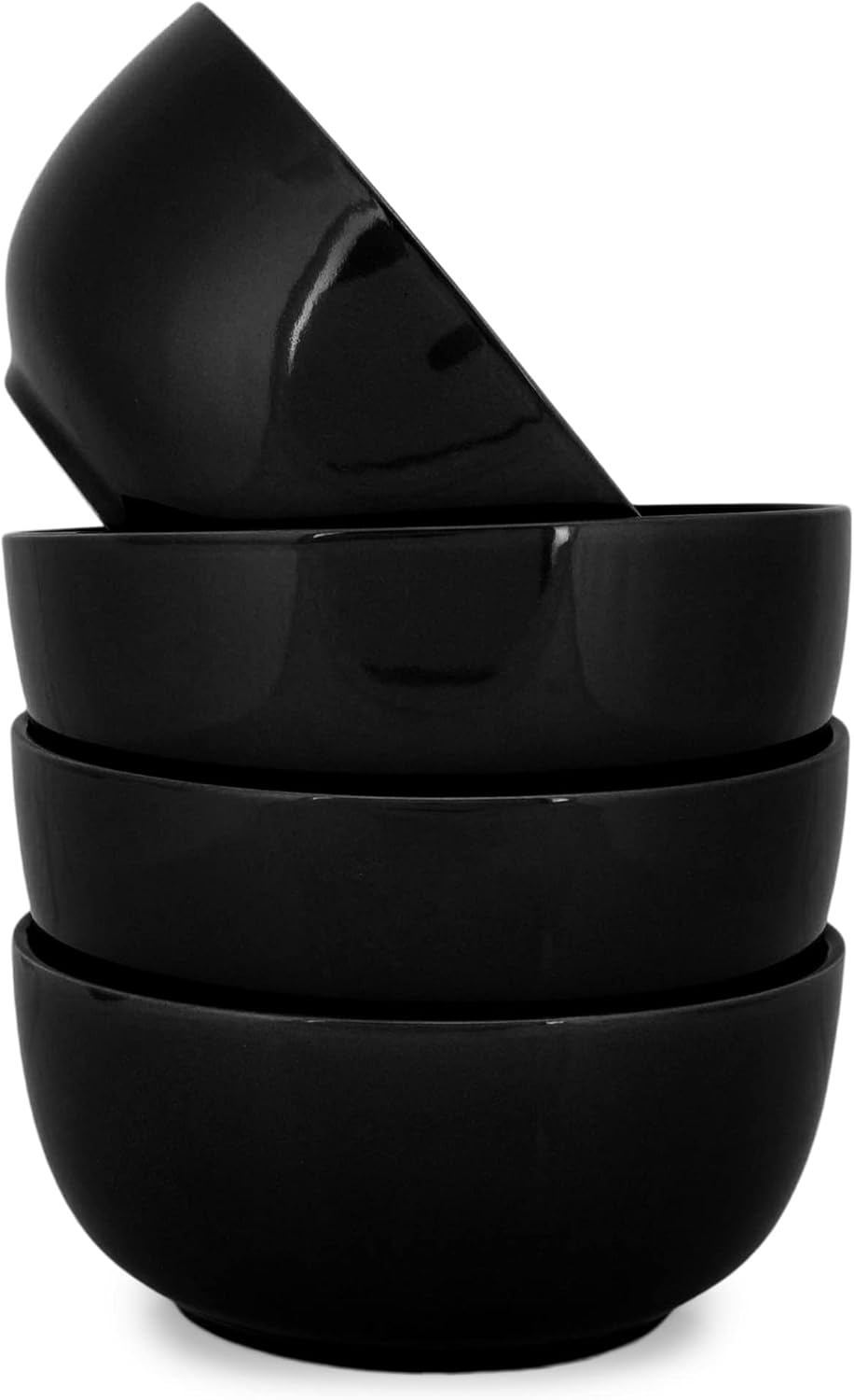 Elanze Designs Bistro Glossy Ceramic 7 inch Dinnerware Bowls Set of 4 - Perfect for Everyday uses from Pasta to Salad, Cereal to Ice cream, Ramen to Pho, Black