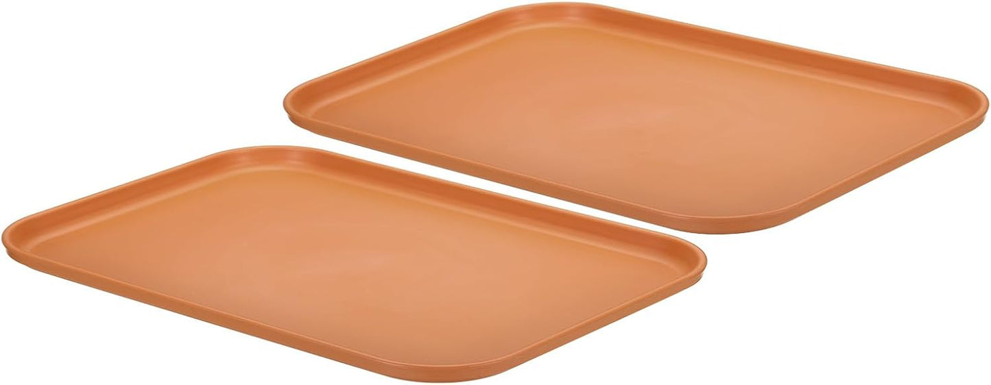PATIKIL Plastic Fast Food Serving Tray, 2 Pcs 15" x 10.6" Reusable Rectangular Cafeteria Serving Platter for Party Kitchen Restaurant, Orange