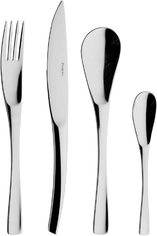 Degrenne XY French Cutlery Set - 5 Piece Luxury Black Silverware Set, Includes Forks, Spoons & Knife, Stainless Steel Flatware, Made in France, Dishwasher Safe