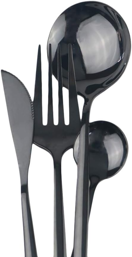 24-Piece Flatware Set, 18/0 Stainless Steel Knife Fork Spoon Teaspoon Silverware Set, Service for 6, Mirror Black