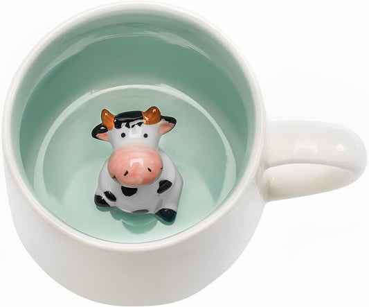 Cute Cow in Mug, Graduation Valentines Mothers Fathers Day Easter Christmas Gifts for Women Mum Her Wife Grandma Gir Boy Kids Teacher Friend, Birthday Present, 3D Animal Tea Cup,Coffee Mugs