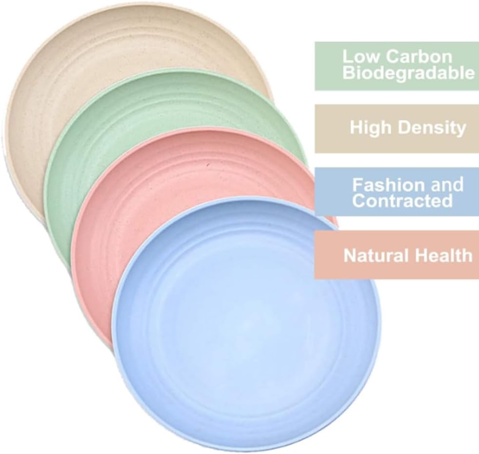 9 Inch Unbreakable Wheat Straw Plates - Reusable Plate Set - Dishwasher & Microwave Safe - Dinner Dishes Lightweight Plates Salad Kids Adult Plate for Kitchen Camping - BPA Free (Plate-9in)