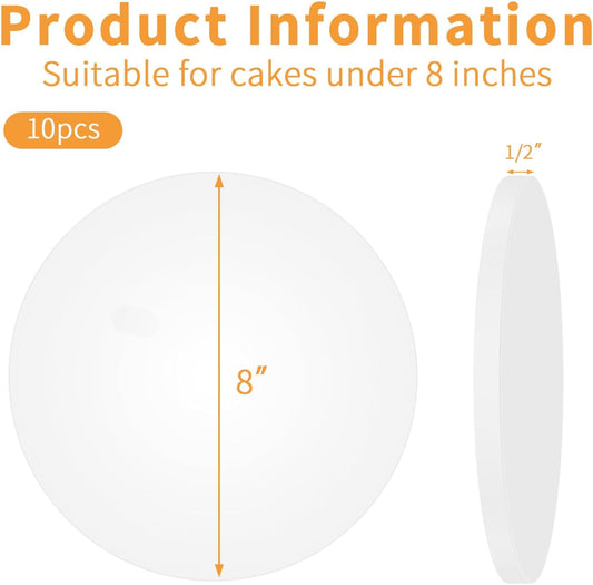 10Pcs Cake Drums 8 Inch, Cake Boards 8In,White Cake Drums Round 8 Inches Cake Boards with 1/2-Inch Thick Smooth Edges for Multi Tiered Birthday Wedding Party Cakes Drum Board (8inch/10pcs)