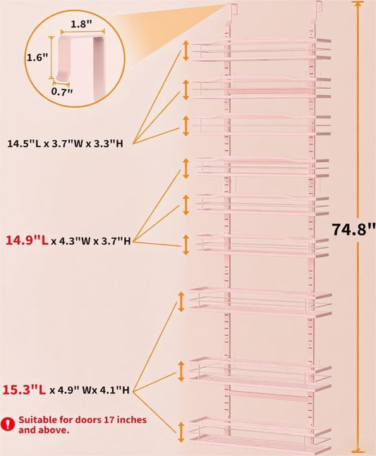 Moforoco Pink 9-Tier Over The Door Pantry Organizer, Pantry Organization and Storage, Black Hanging Basket Wall Spice Rack Seasoning Shelves