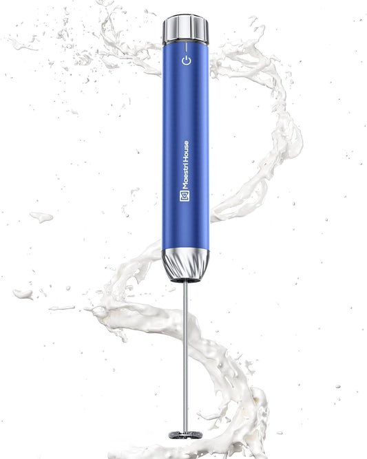 Maestri House Rechargeable Milk Frother with Stepless Speed Control, Handheld Electric Foam Maker Waterproof Drink Mixer Foamer with Stainless Steel Stand & Detachable Whisks for Lattes, Cappuccino