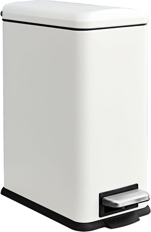 Trash Can with Lid, 10L Bathroom Waste Bin, Small Pedal Bin, Stainless Steel Garbage Can for Bathroom, Bedroom and Office, White