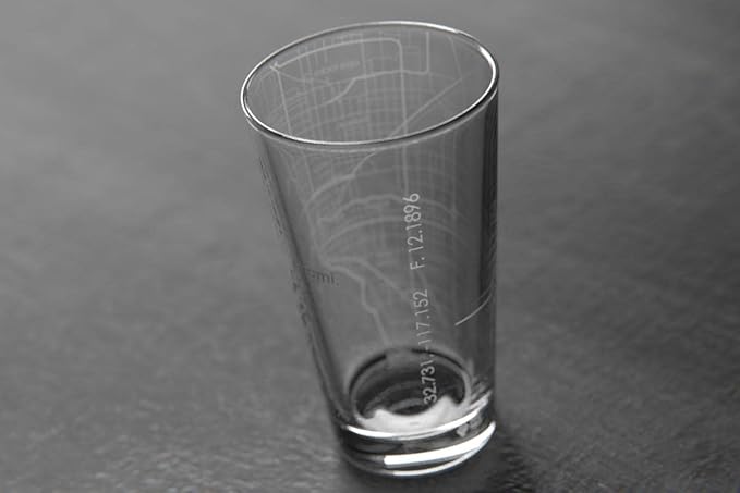 Well Told Engraved Miami Florida Map Pint Glass, Etched Beer Gift (16 oz, Clear) City Map Pint, Custom City Glassware, Gifts For Beer Lovers